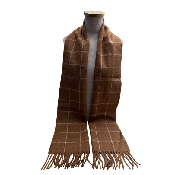 Baby Alpaca Winter Scarf Brown White Checkered 100% Alpaca Made In Peru - Picture 1 of 4